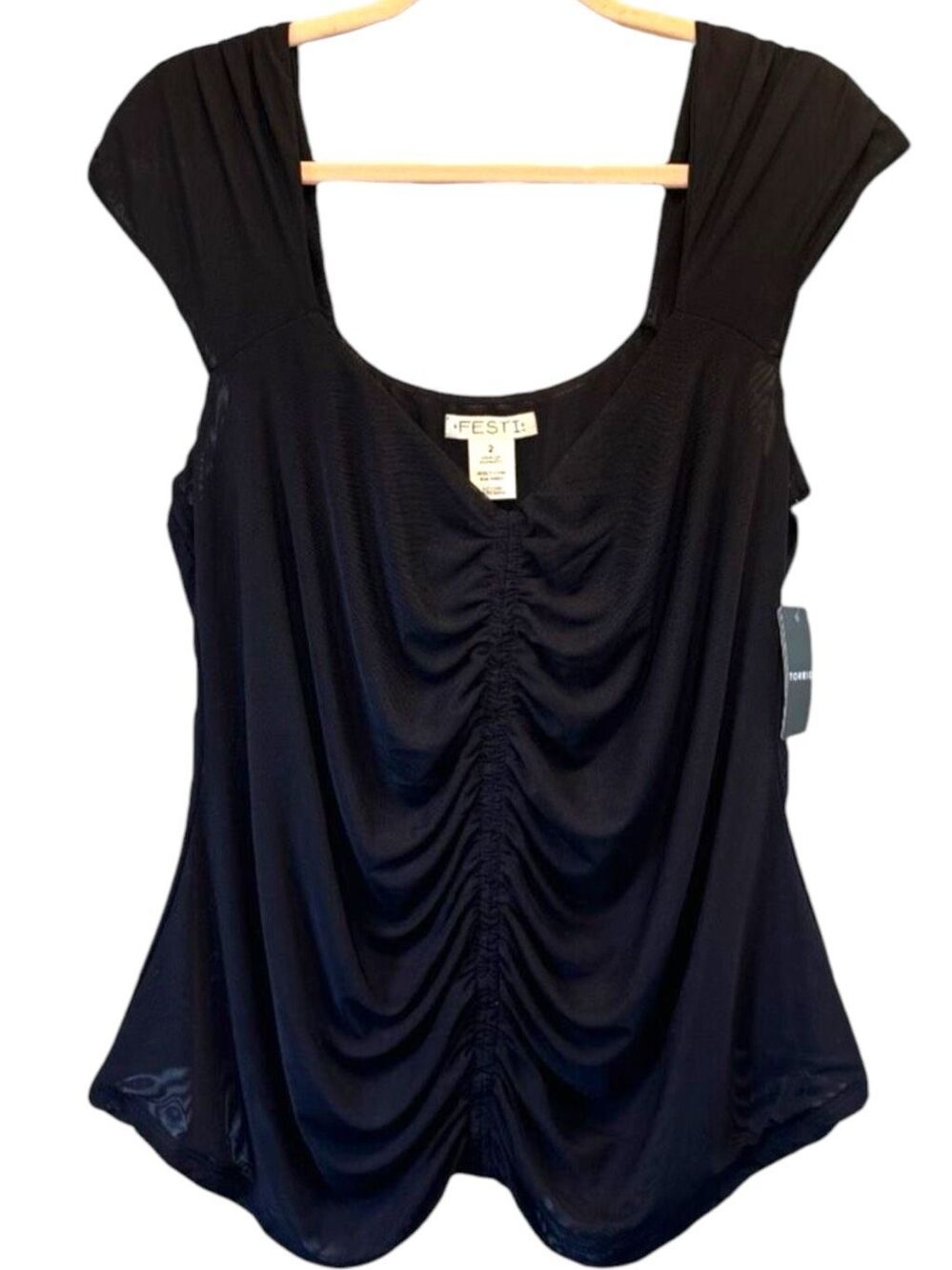 Torrid Festi Black Mesh Stretch Ruched Top Flare Pants Matching Set Plus Size 2 - Picture 10 of 12